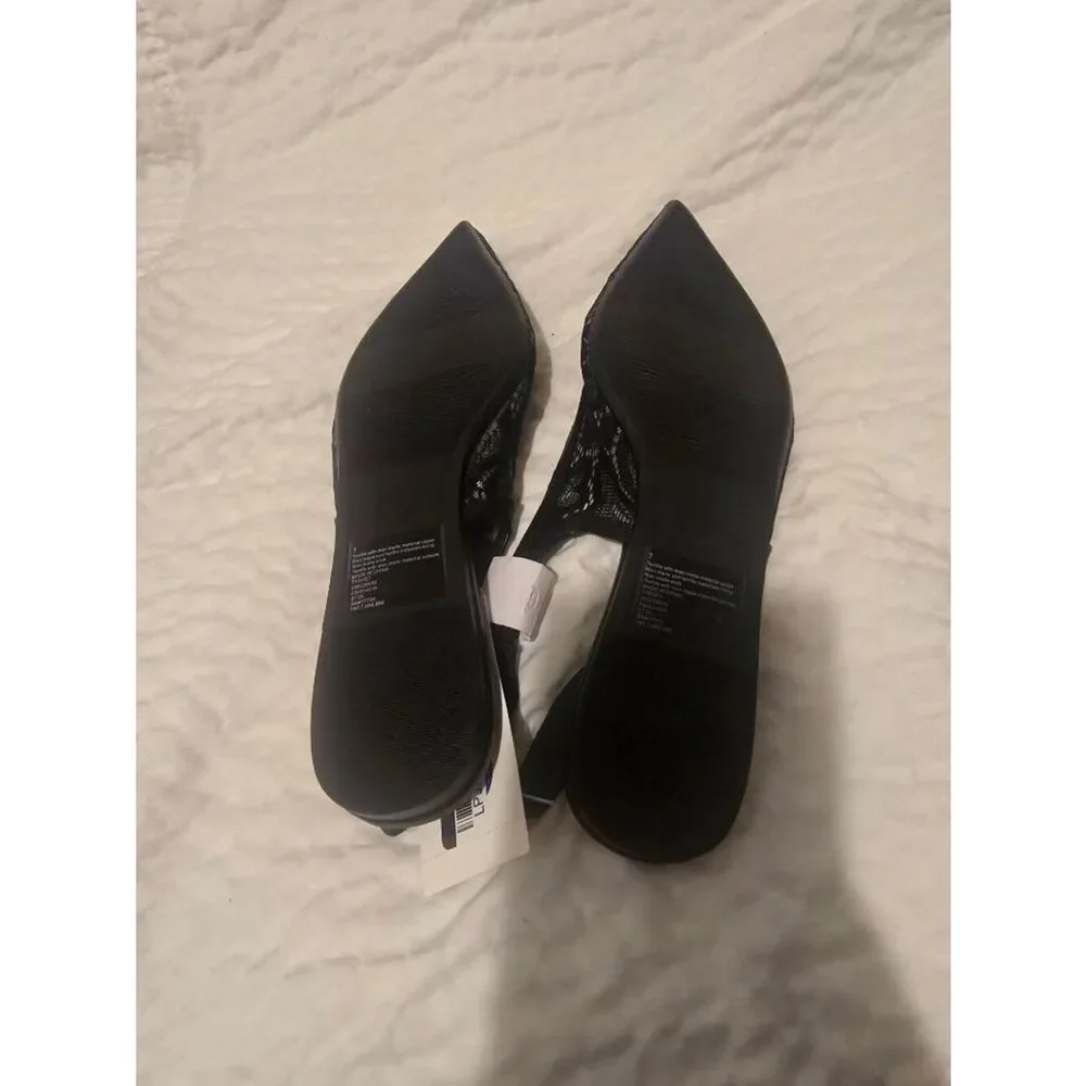 Women's London Lace Sling Back Bow Flats - a New Day™ Black 9.5: Cushioned Insol